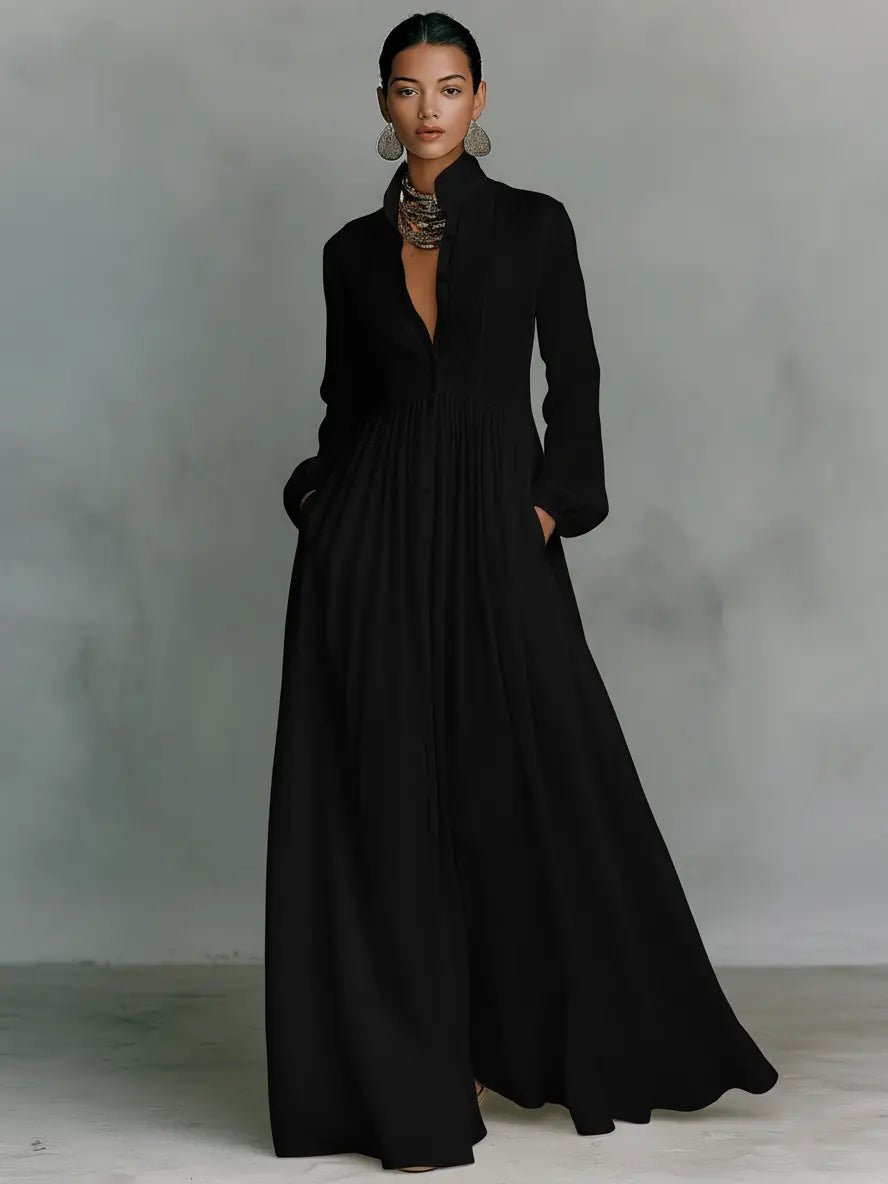 Flowing Button-Front Maxi Dress for Women