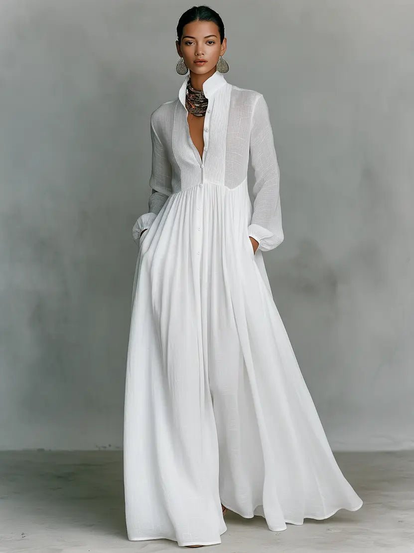 Flowing Button-Front Maxi Dress for Women