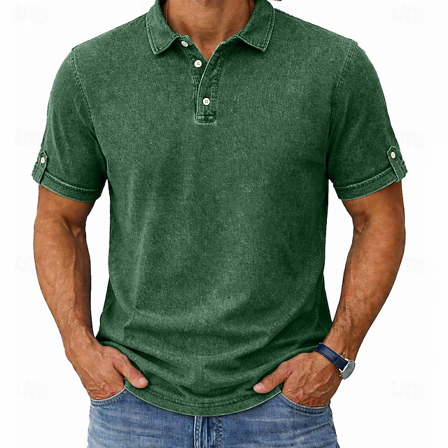 Vintage-Wash Polo Shirt for Men, Plus Size
