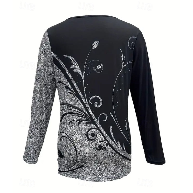 Floral Quarter-Zip Long Sleeve Top for Women