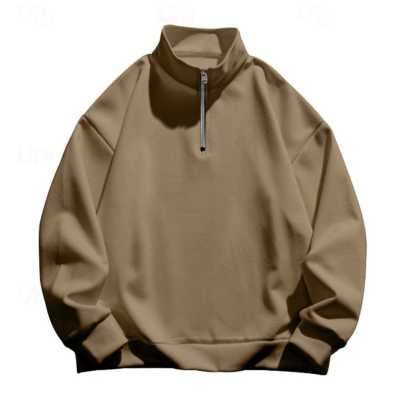 Quarter-Zip Standing Collar Pullover for Men, Plus Size