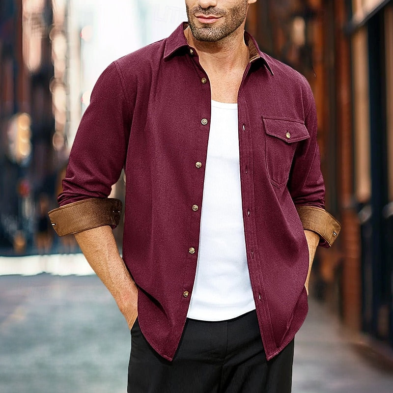 Rugged Button-Front Overshirt for Men, Plus Size