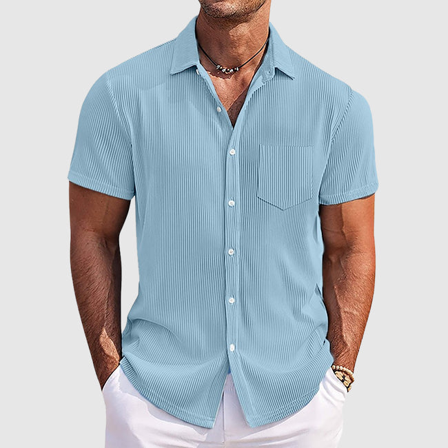 Textured Short-Sleeve Button Shirt for Men