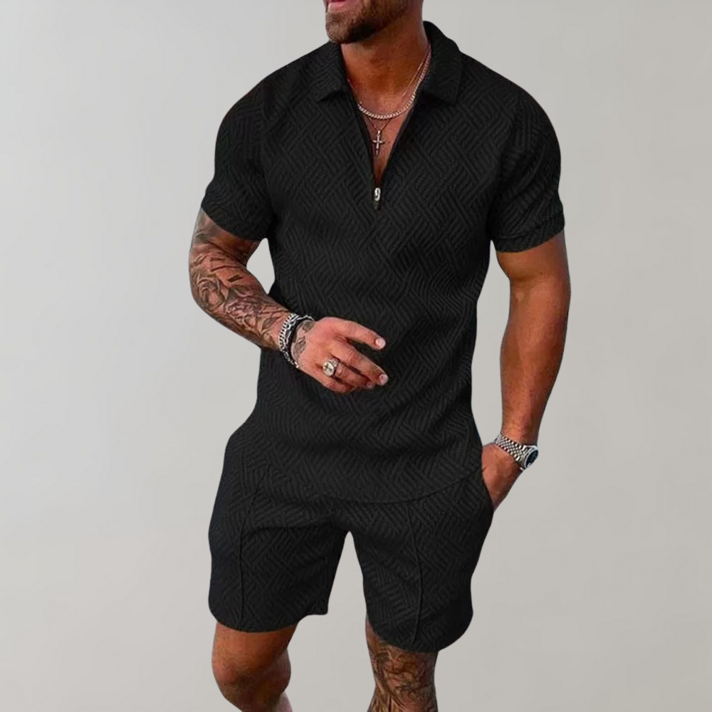 Men's Stylish Casual Polo Shirt and Shorts Set