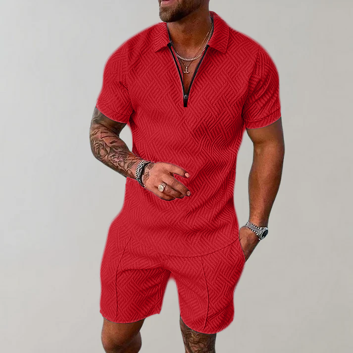 Men's Stylish Casual Polo Shirt and Shorts Set
