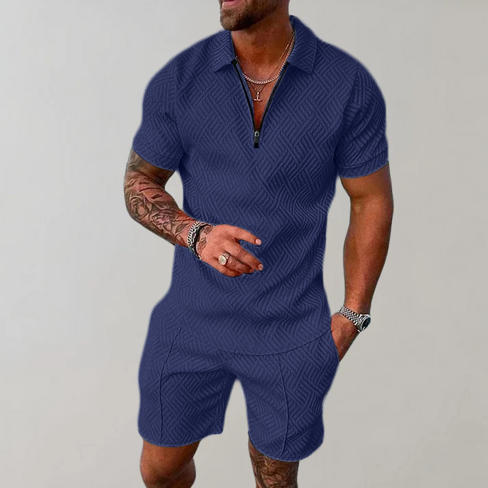 Men's Stylish Casual Polo Shirt and Shorts Set