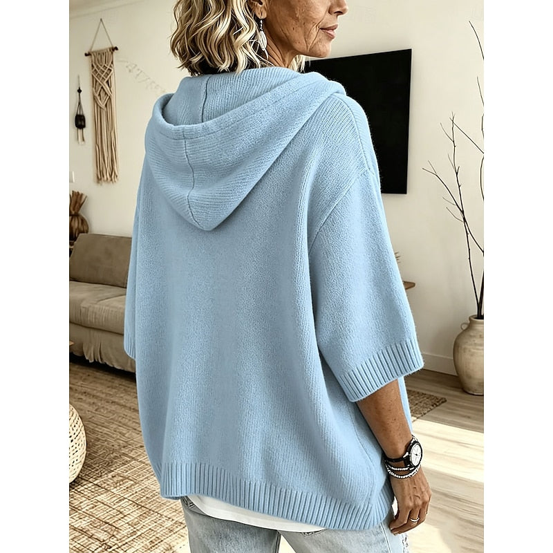 Relaxed Hooded Knit Sweater for Women, Plus Size