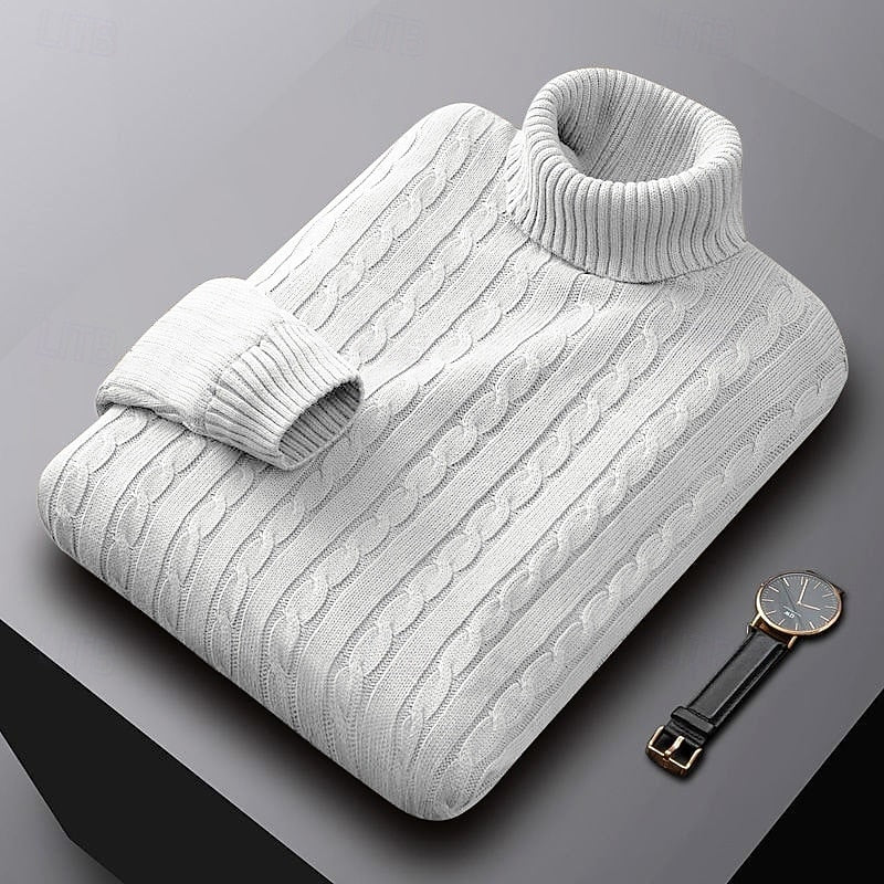 Cable Knit Turtleneck Sweater for Men, Plus Size