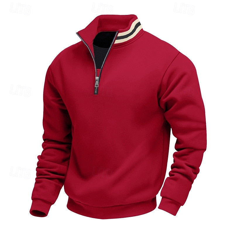 Quarter-Zip Stand-Collar Pullover for Men, Plus Size
