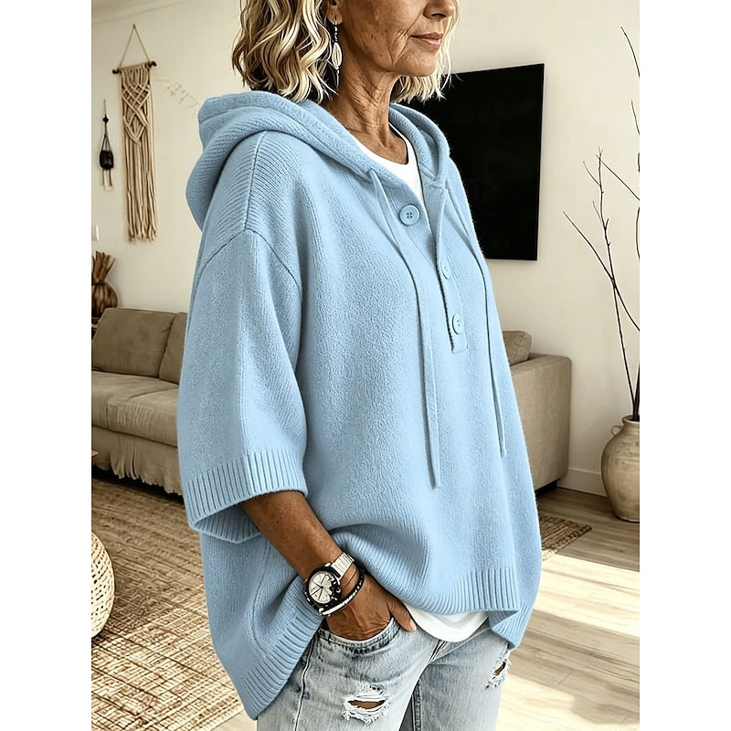 Relaxed Hooded Knit Sweater for Women, Plus Size