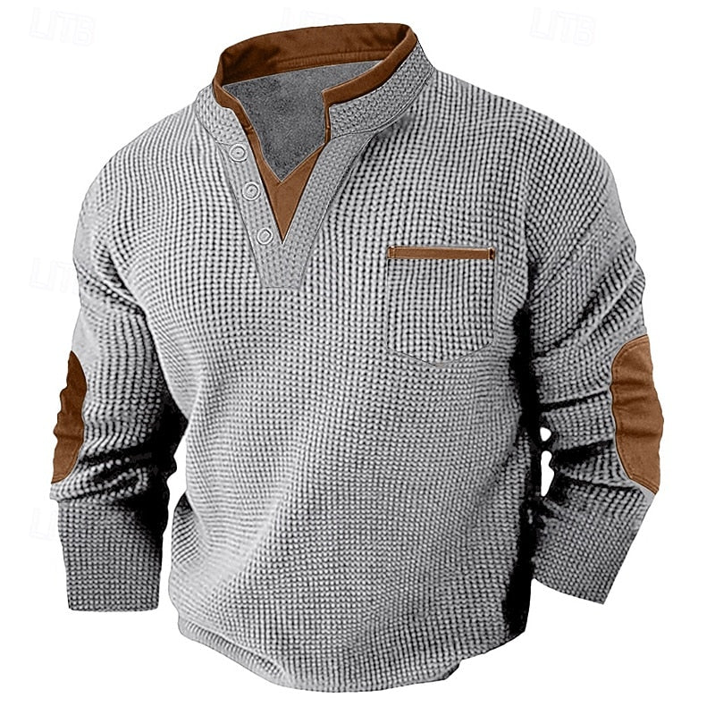 Textured Waffle Henley Shirt for Men, Plus Size