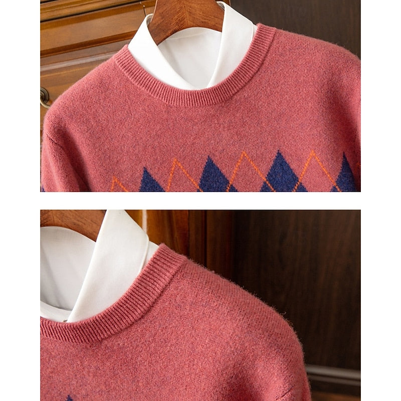 Argyle Crew Neck Sweater, Men's Classic Fit