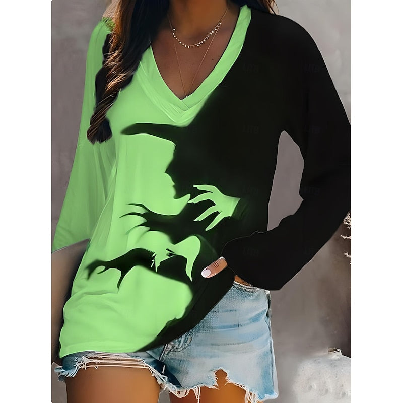 Women's Halloween Graphic V-Neck Top