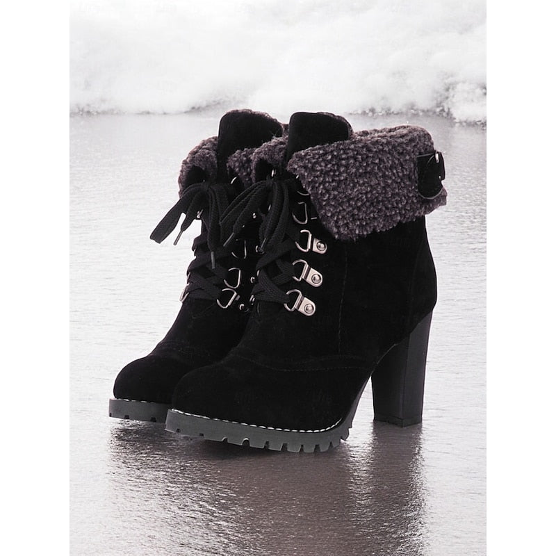 Fur-Trimmed Lace-Up Winter Boots for Women