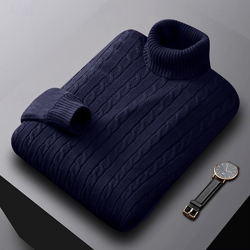 Cable Knit Turtleneck Sweater for Men, Plus Size