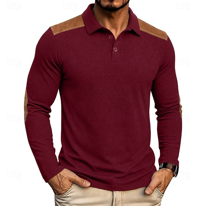 Men's Textured Colour Block Polo Shirt