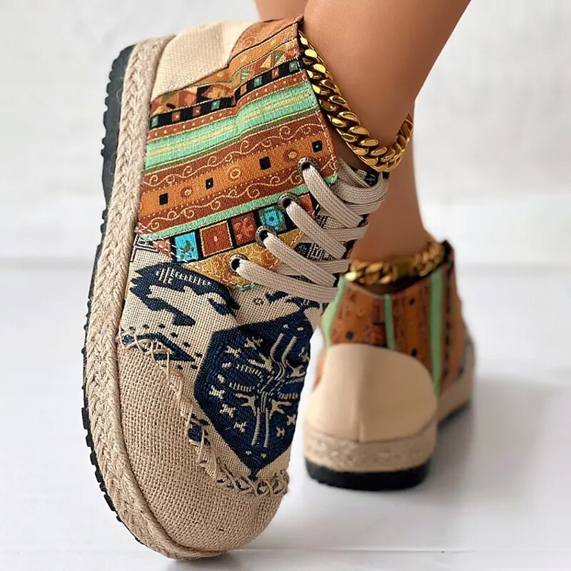 Ladies Boho Patterned High-Top Sneakers