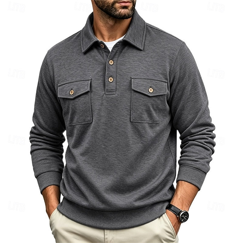 Refined Long-Sleeve Pocket Polo Shirt for Men