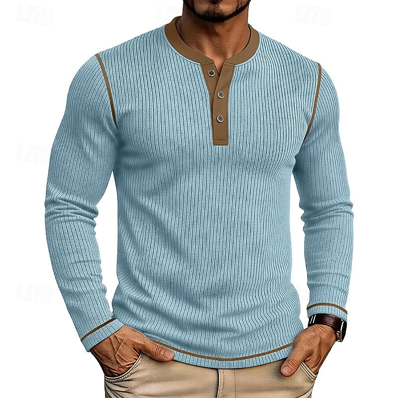 Ribbed Henley Shirt for Men, Plus Size