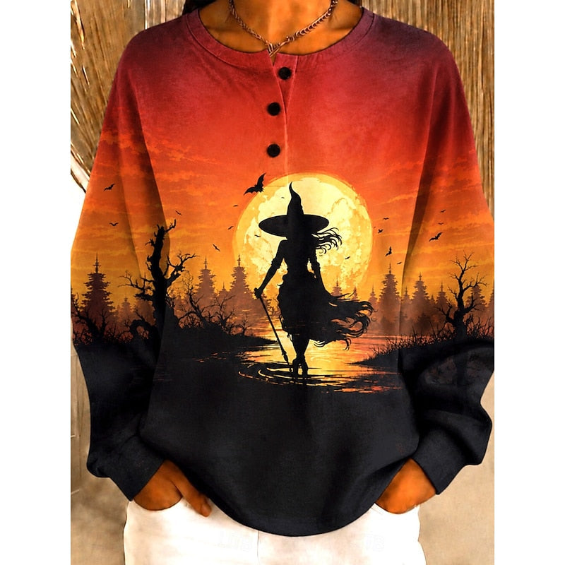 Halloween Graphic Crew-Neck Sweatshirt for Women