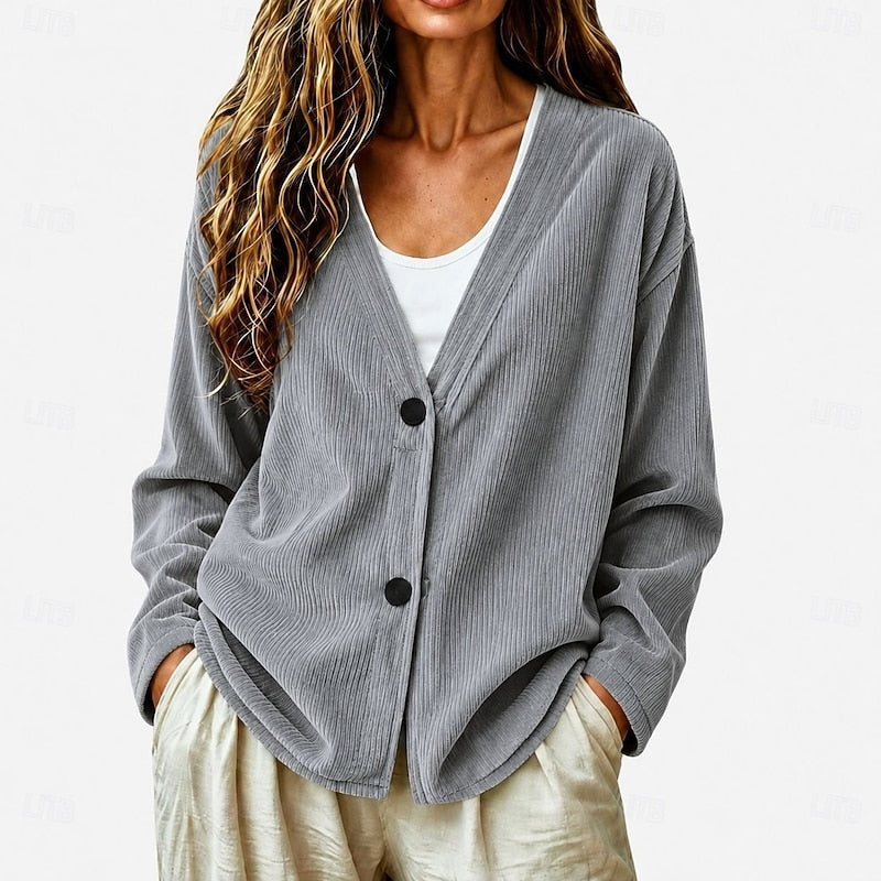V-Neck Button Cardigan, Women's Relaxed Fit