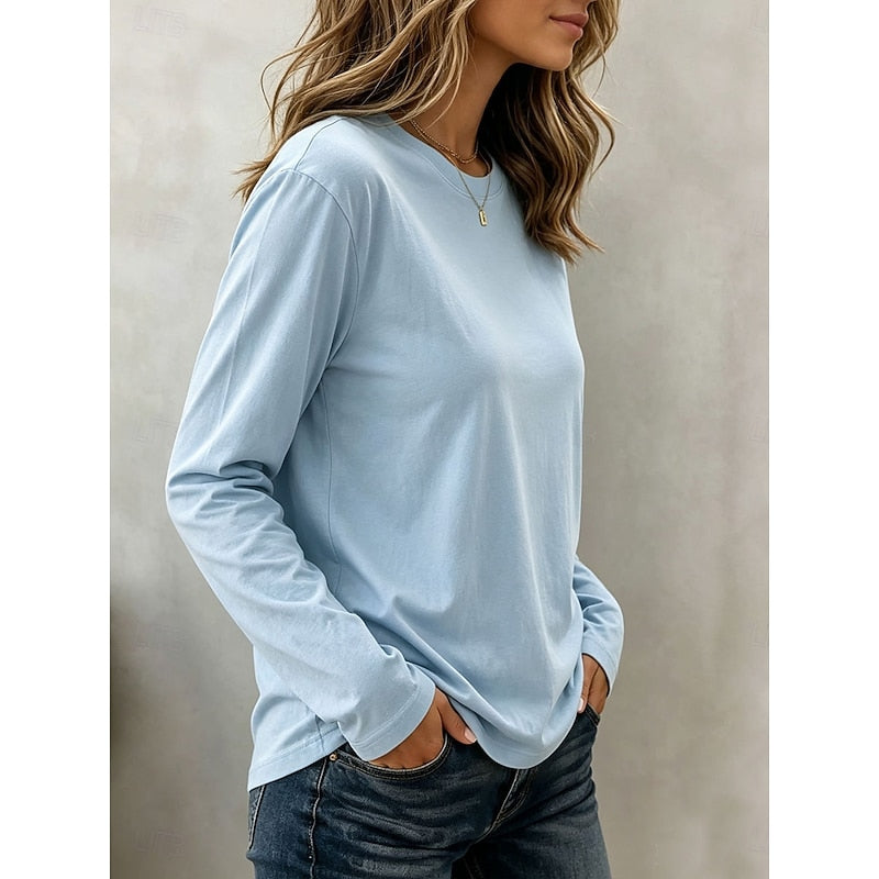 Classic Long Sleeve Crew Neck Top for Women, Plus Size