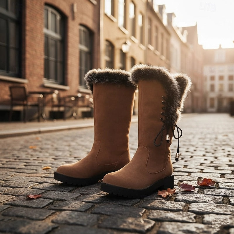 Fur-Trimmed Knee-High Winter Boots for Women