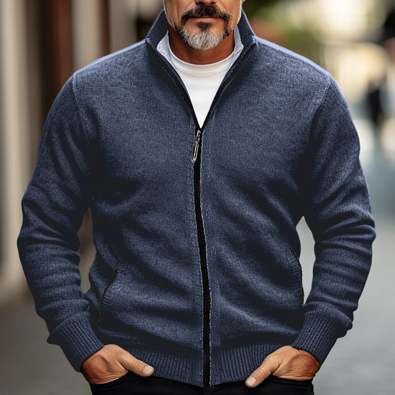 Stand-Collar Zip Cardigan for Men