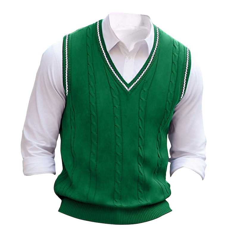 Cable-Knit V-Neck Sweater Vest for Men, Plus Size