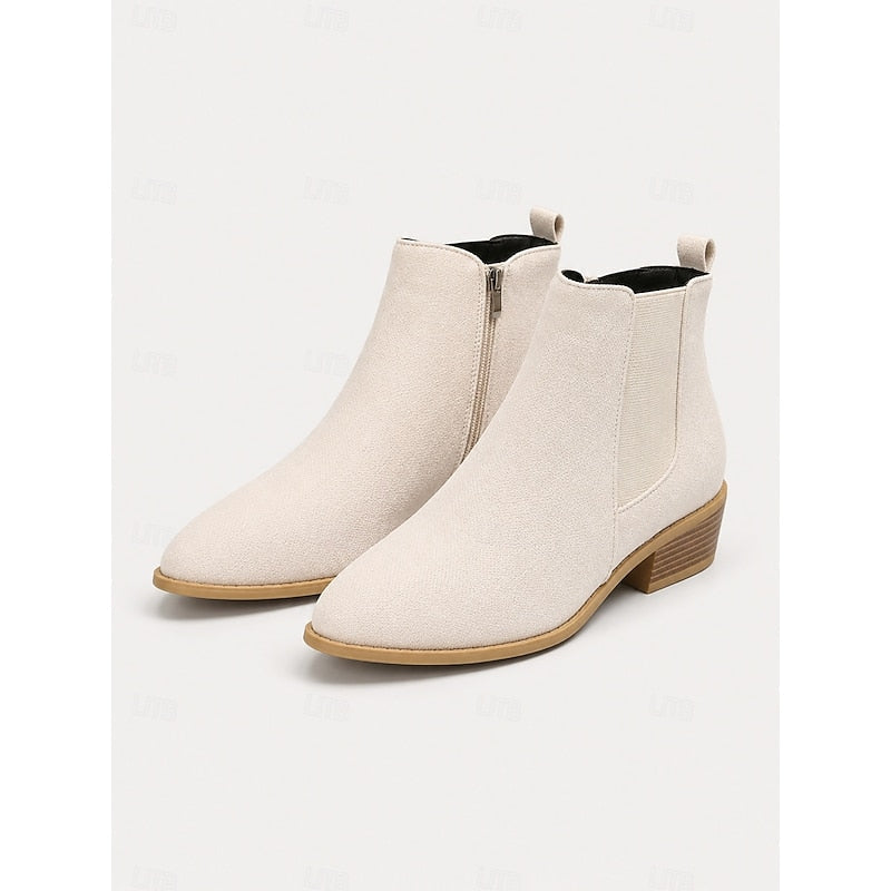 Ladies Pointed-Toe Block Heel Ankle Boots