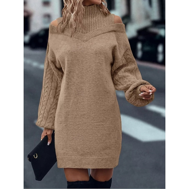 Cold-Shoulder Turtleneck Sweater Dress for Women
