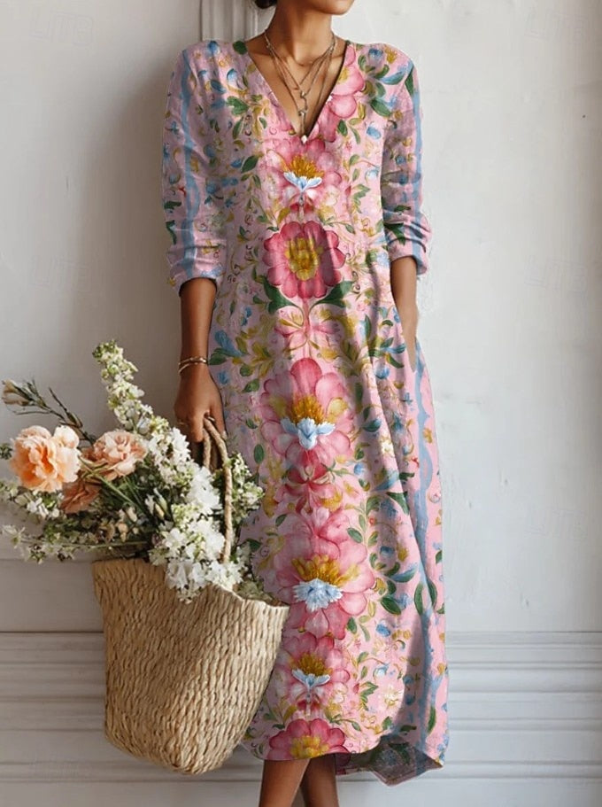 Floral V-Neck Dress for Women, Comfortable Style