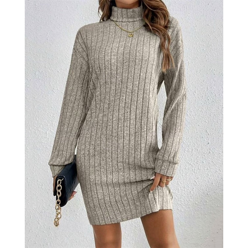 Ribbed Roll-Neck Dress for Women