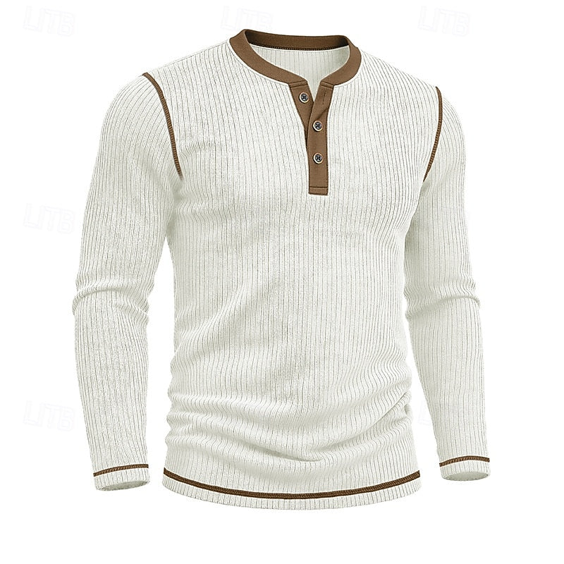 Ribbed Henley Shirt for Men, Plus Size