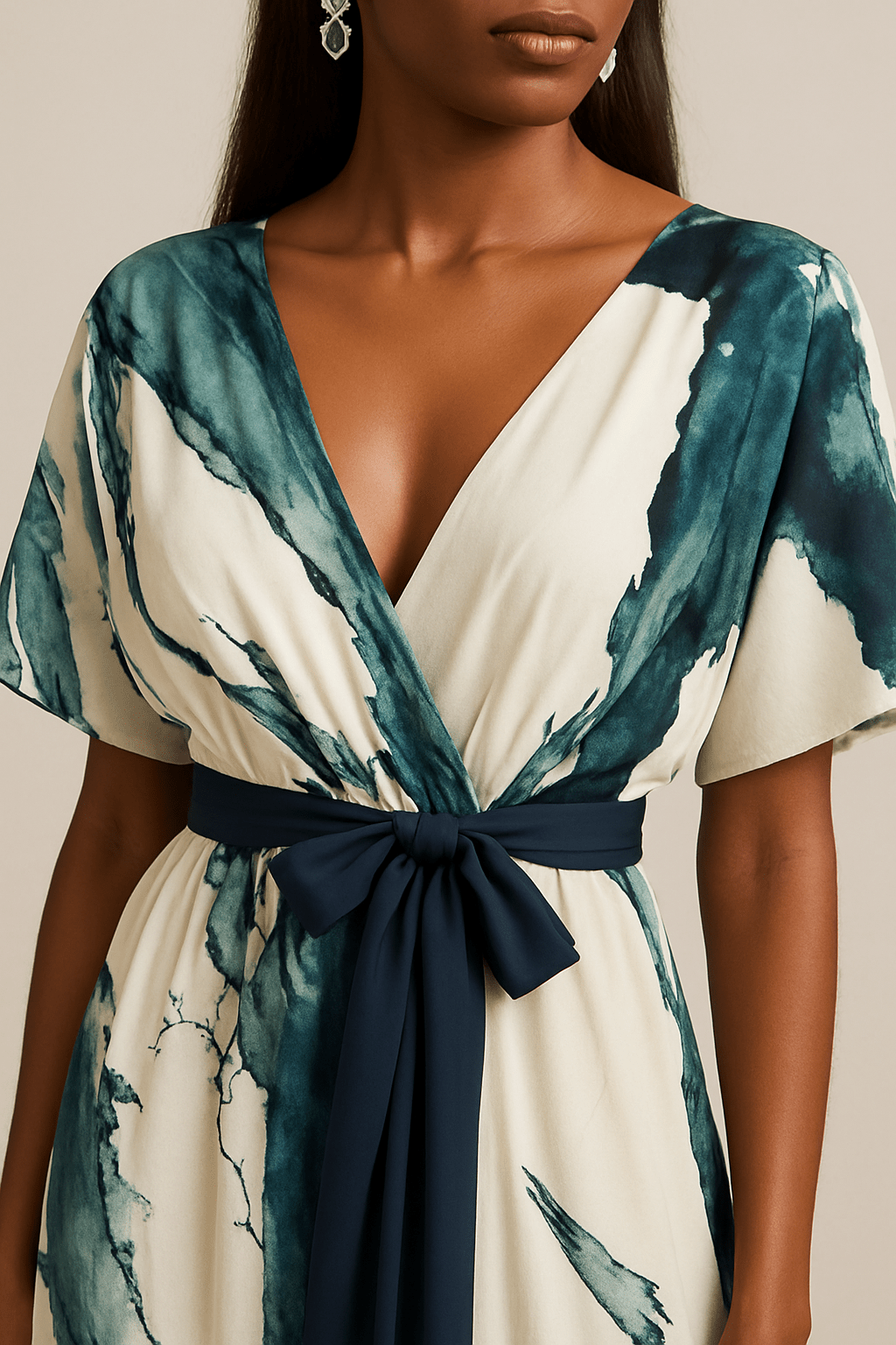 Green Watercolor Print Long Dress for Women