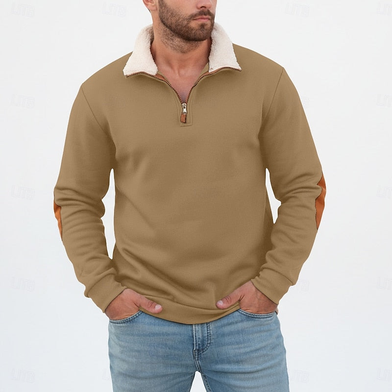Standing Collar Half-Zip Pullover for Men, Plus Size