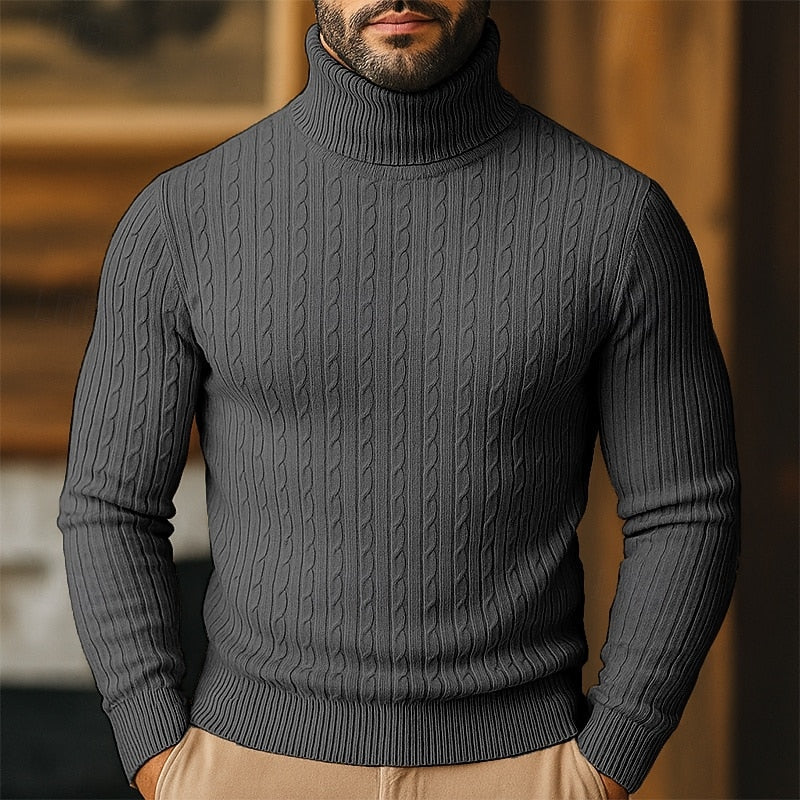 Cable Knit Turtleneck Sweater for Men
