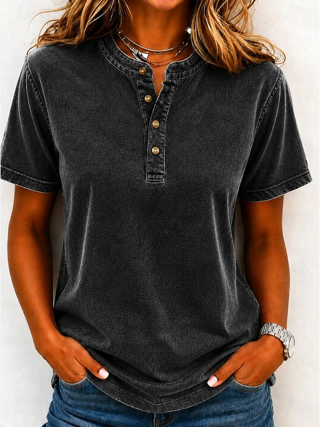 Button-Neck Top for Women, Relaxed Style