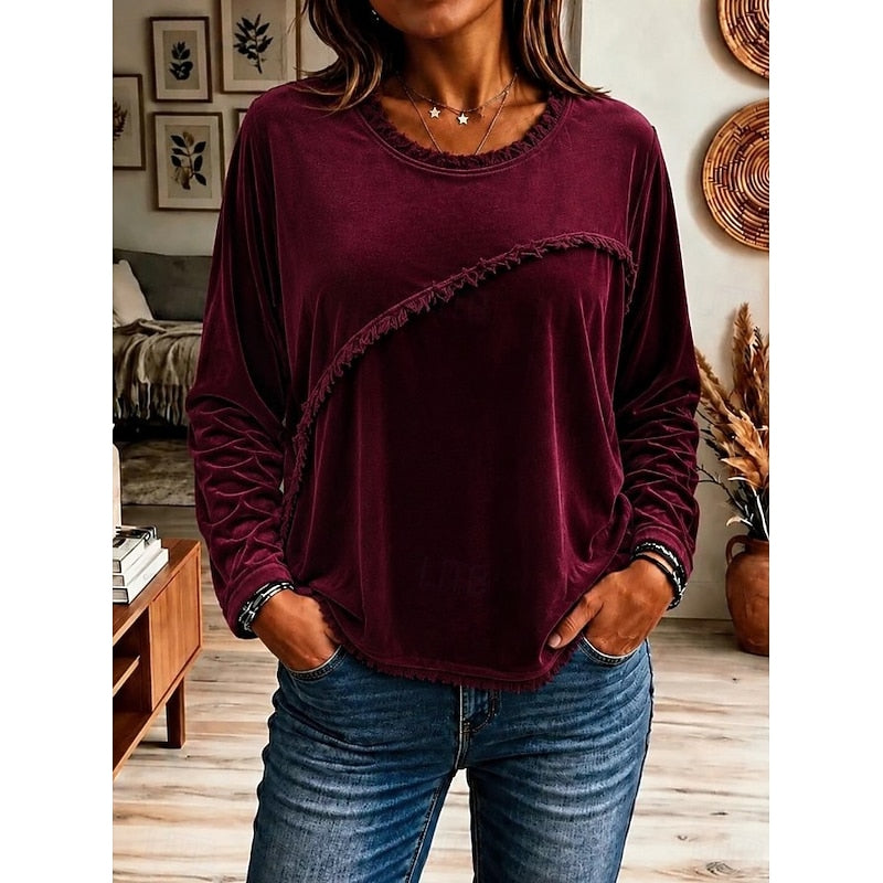 Fringe-Trim Relaxed Tunic for Women