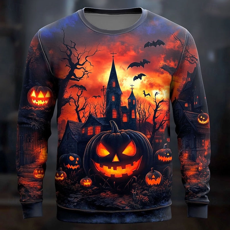 Halloween Graphic Crew Neck Sweatshirt for Men, Plus Size