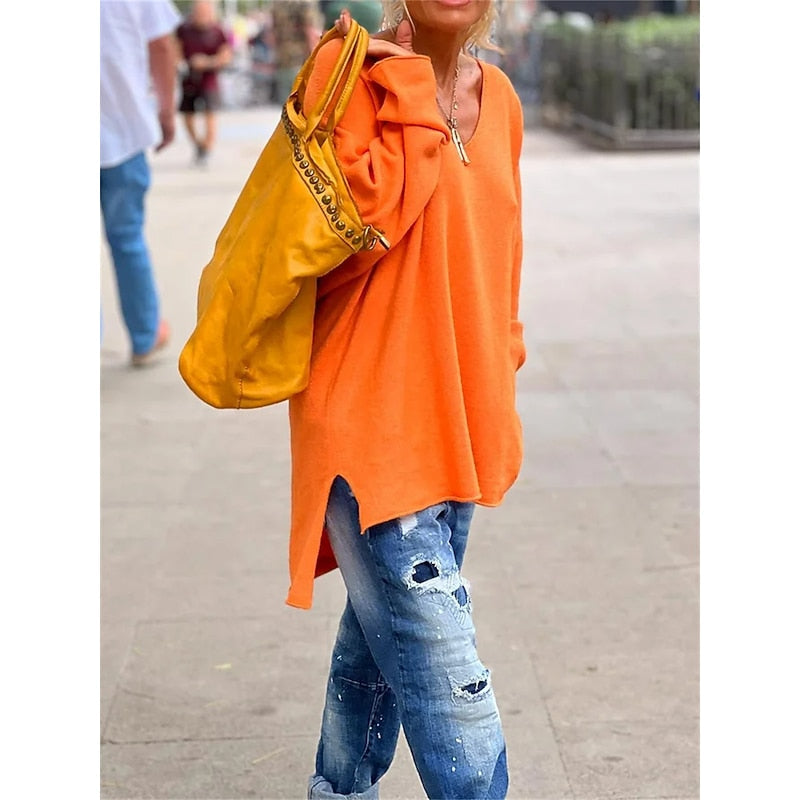 Relaxed V-Neck Pullover for Women