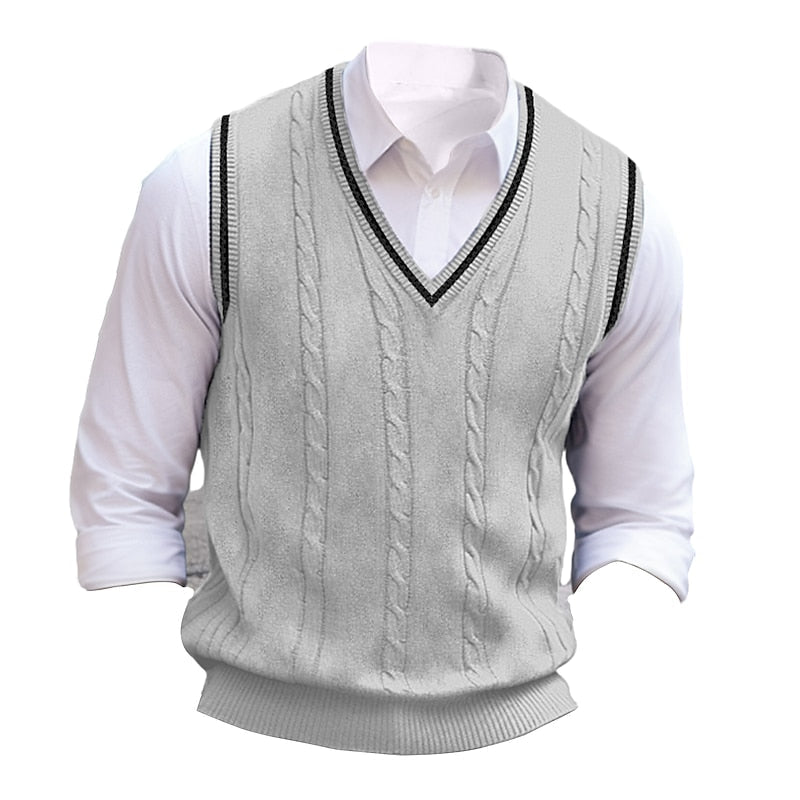 Cable-Knit V-Neck Sweater Vest for Men, Plus Size