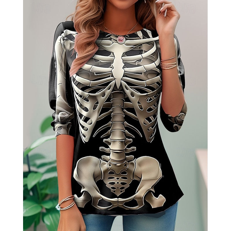 Halloween Skeleton Long-Sleeve Top for Women
