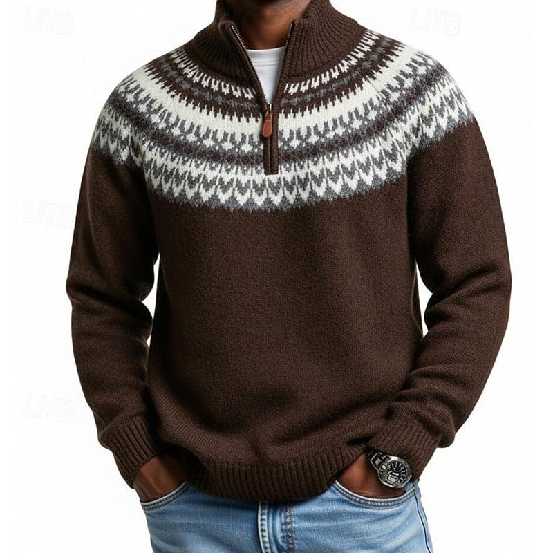 Patterned Quarter-Zip Sweater for Men