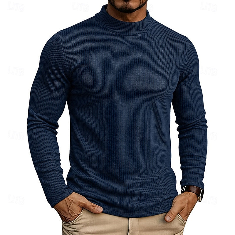 Ribbed Mock-Neck Top for Men, Plus Size