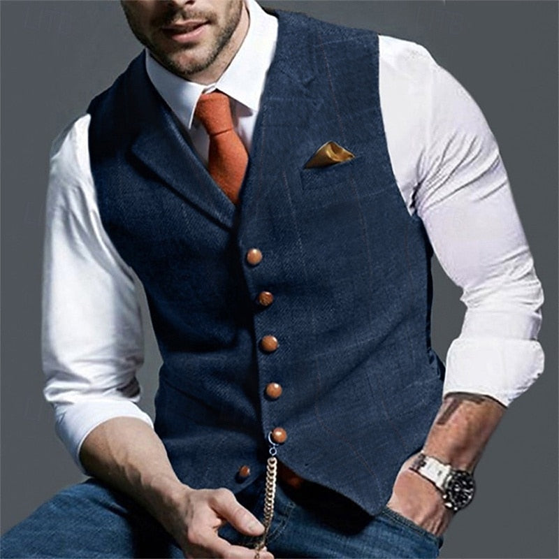 Plus Size Herringbone Tailored Waistcoat for Men