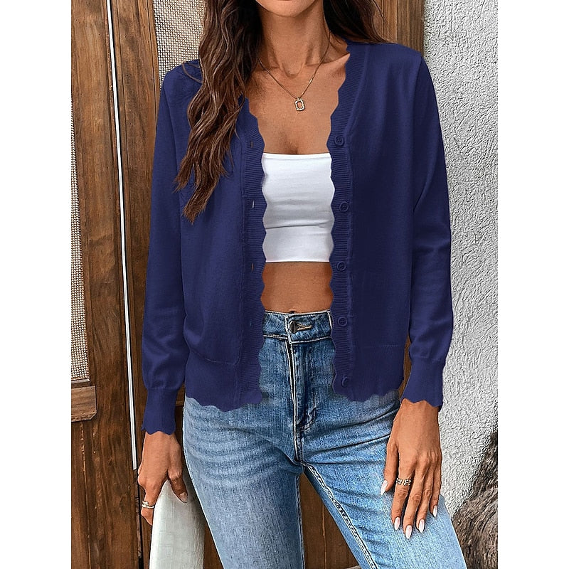 Scalloped Button-Front Cardigan for Women