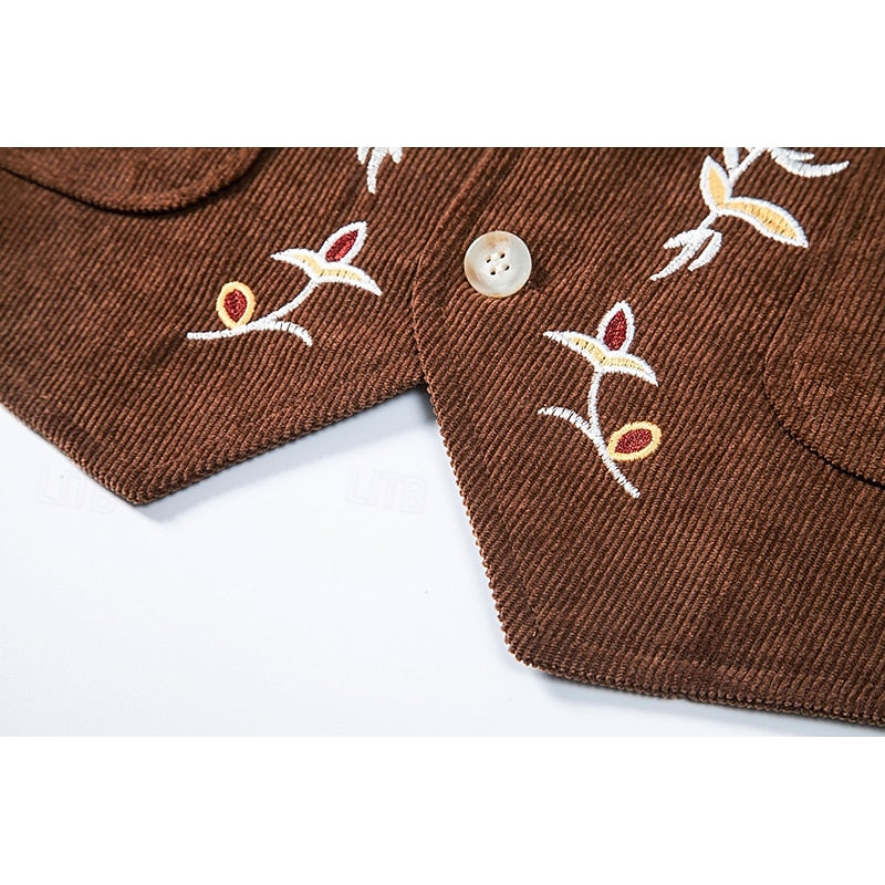 Embroidered Single-Breasted Waistcoat for Men