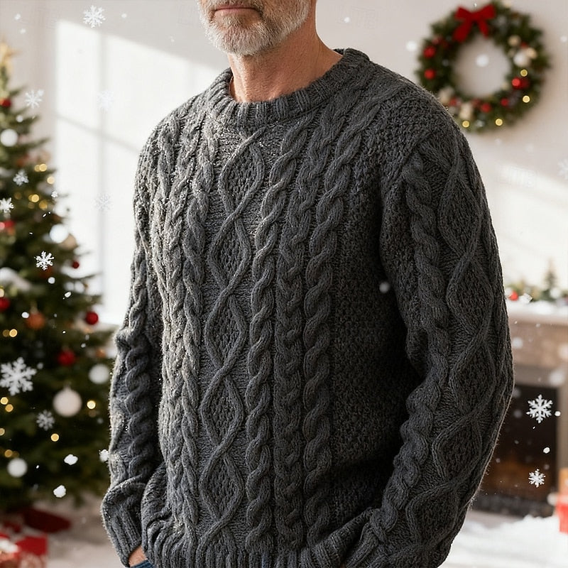 Cable Knit Crew Neck Sweater for Men