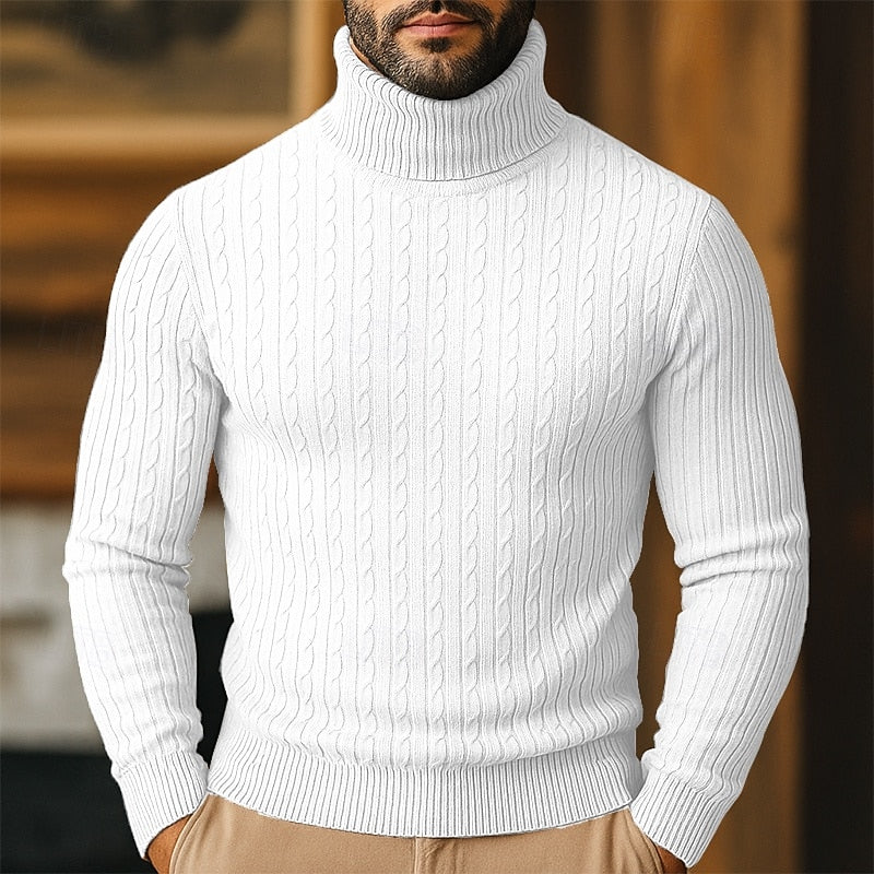 Cable Knit Turtleneck Sweater for Men